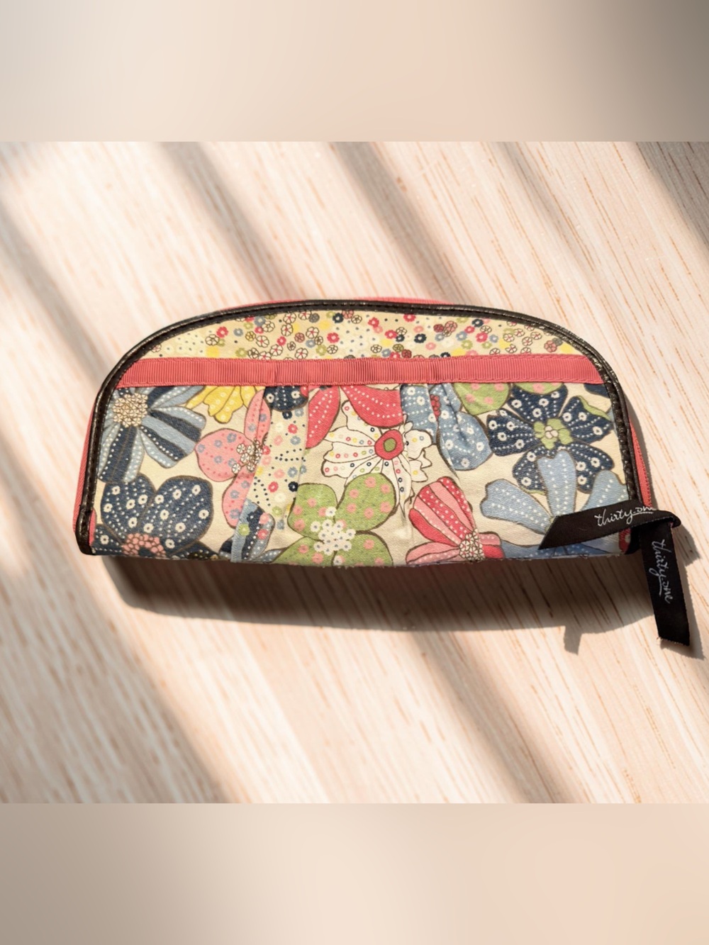 thirty-one Floral Zip Clutch Pouch - Cream, Pink, Blue, Green